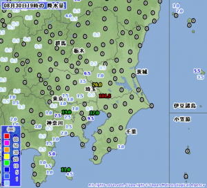 2008/08/30 19:00 アメダス雨量(気象庁HP)