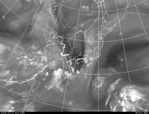 前線後面の黒い乾燥域 (気象庁HP 水蒸気画像 09:00)