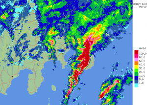 関東で激しい雨 (国交省レーダーHP 05:00)