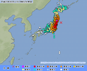 東北～関東で震度6強 (気象庁HP)