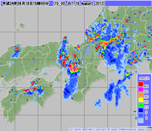 大阪では落雷被害 (気象庁レーダー 15:00)