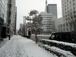 歩道も積雪の仙台市内
