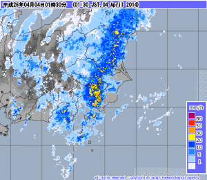 強い雨雲のライン (気象庁レーダ 01:30)