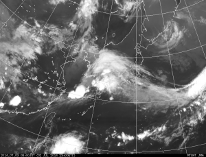 九州で雨雲発達 (気象庁赤外衛星08:00)