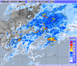 前線による先行降雨 (気象庁レーダ 12:00)