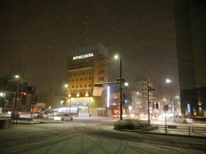 横殴りの雪 (米子市内)