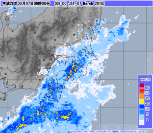 関東南部で雨雲発達