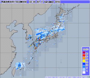 西日本で雨雲発達